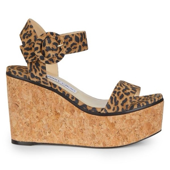 NEW!JIMMY CHOO Size 7.5 (EU 38)
Abigail Leopard-Print Leather Cork Wedge Sandals - Picture 2 of 8